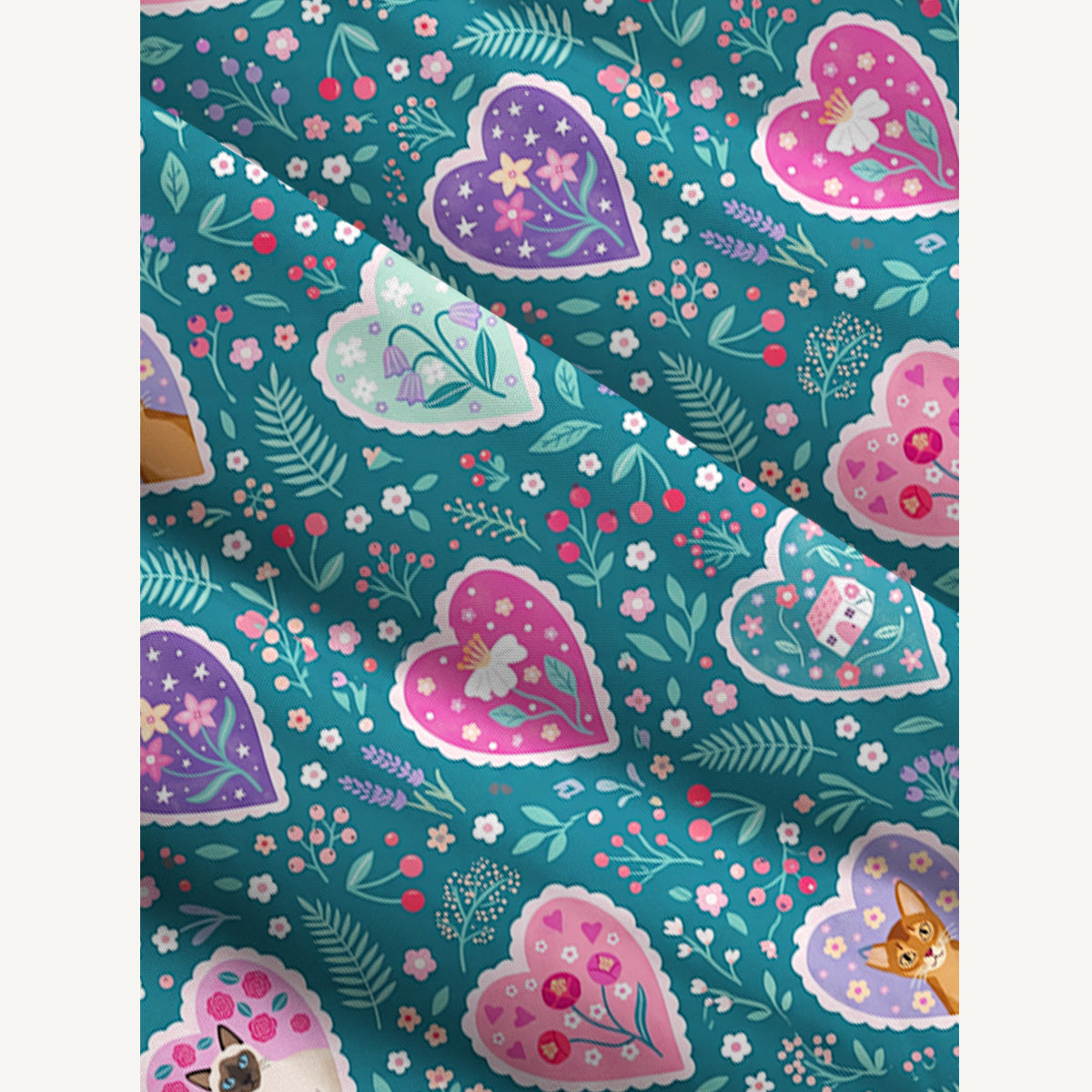 Woodland Hearts Cat Print Wide Straps Maxi Dress With Pockets