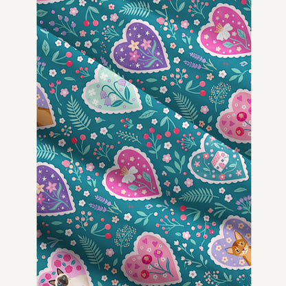 Woodland Hearts Cat Print Wide Straps Maxi Dress With Pockets