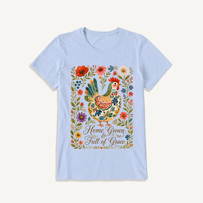 Folk Floral Homegrown Hen Print Crew Neck Cotton Tee