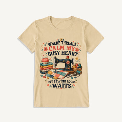 Calm Heart Sewing Room Print Crew Neck Cotton Tee