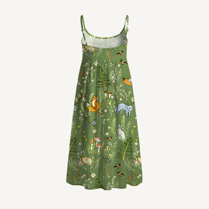 Whimsical Woodland Animals Spaghetti Strap Mini Dress