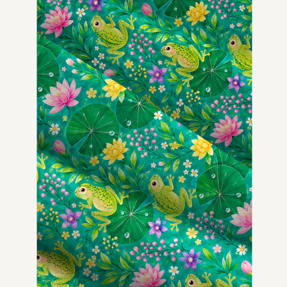 Lotus Pond Frog Print Wide Straps Maxi Dress With Pockets