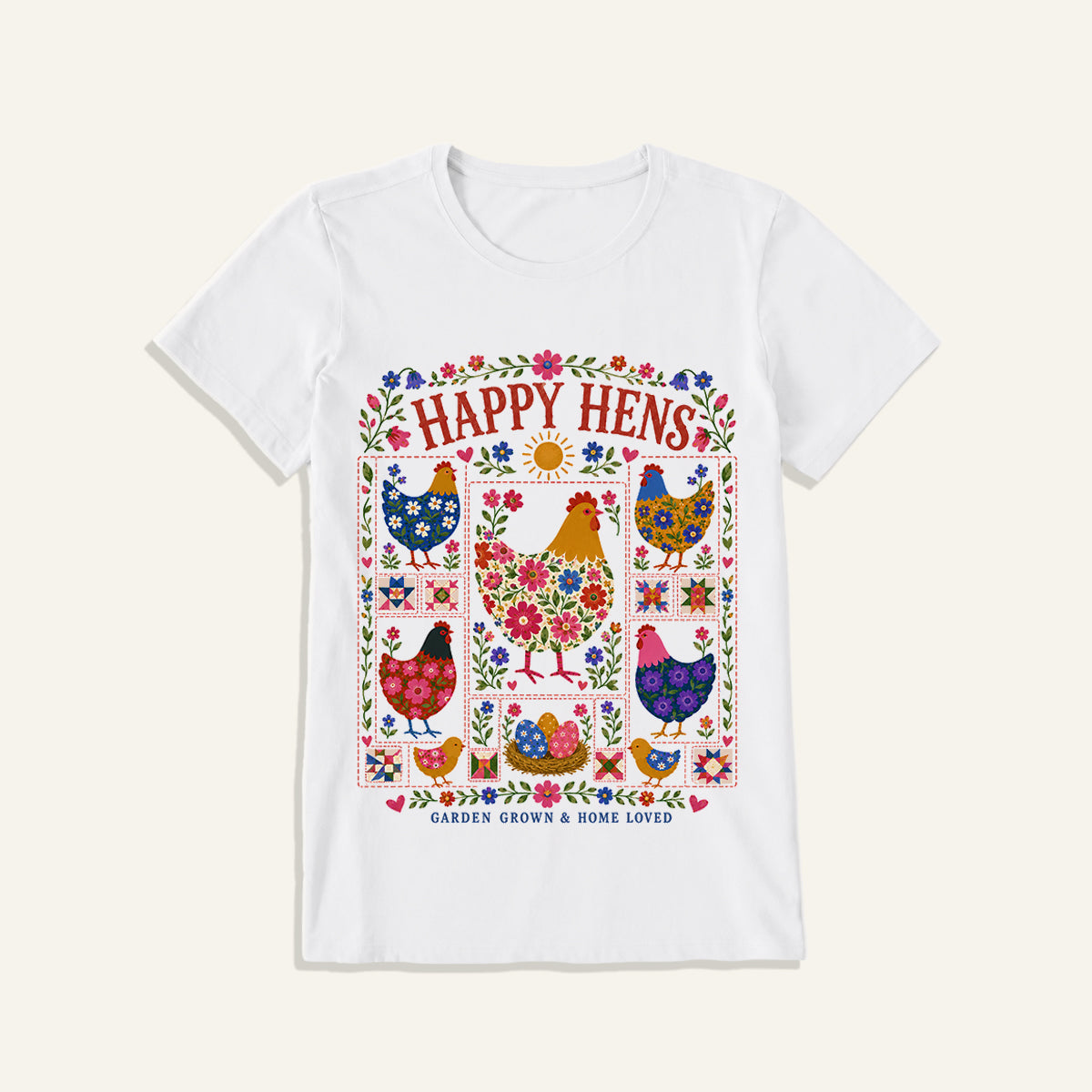 Happy Hens Floral Print Crew Neck Cotton Tee