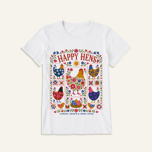 Happy Hens Floral Print Crew Neck Cotton Tee