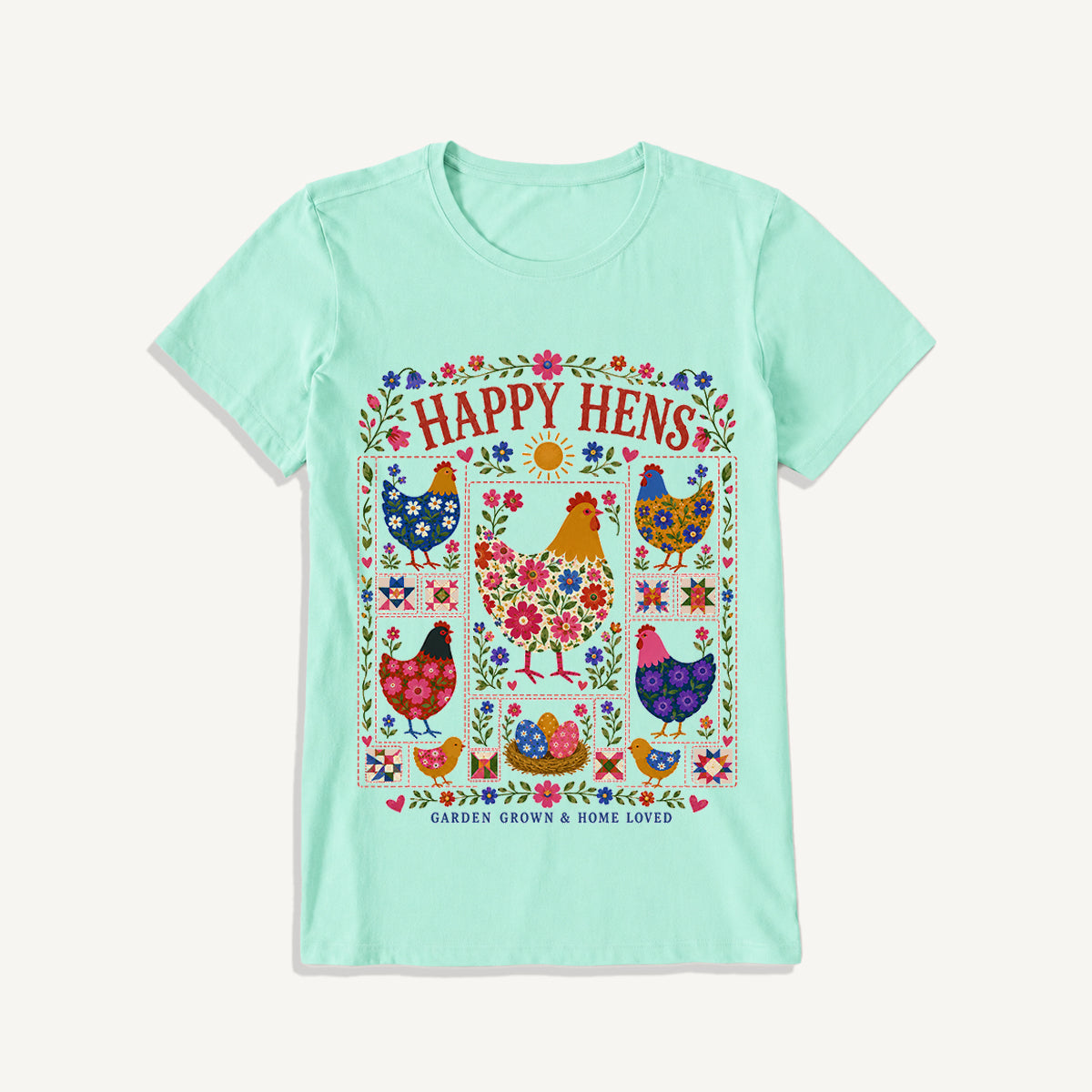 Happy Hens Floral Print Crew Neck Cotton Tee