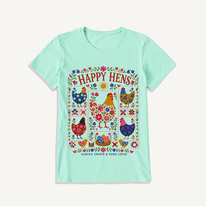 Happy Hens Floral Print Crew Neck Cotton Tee