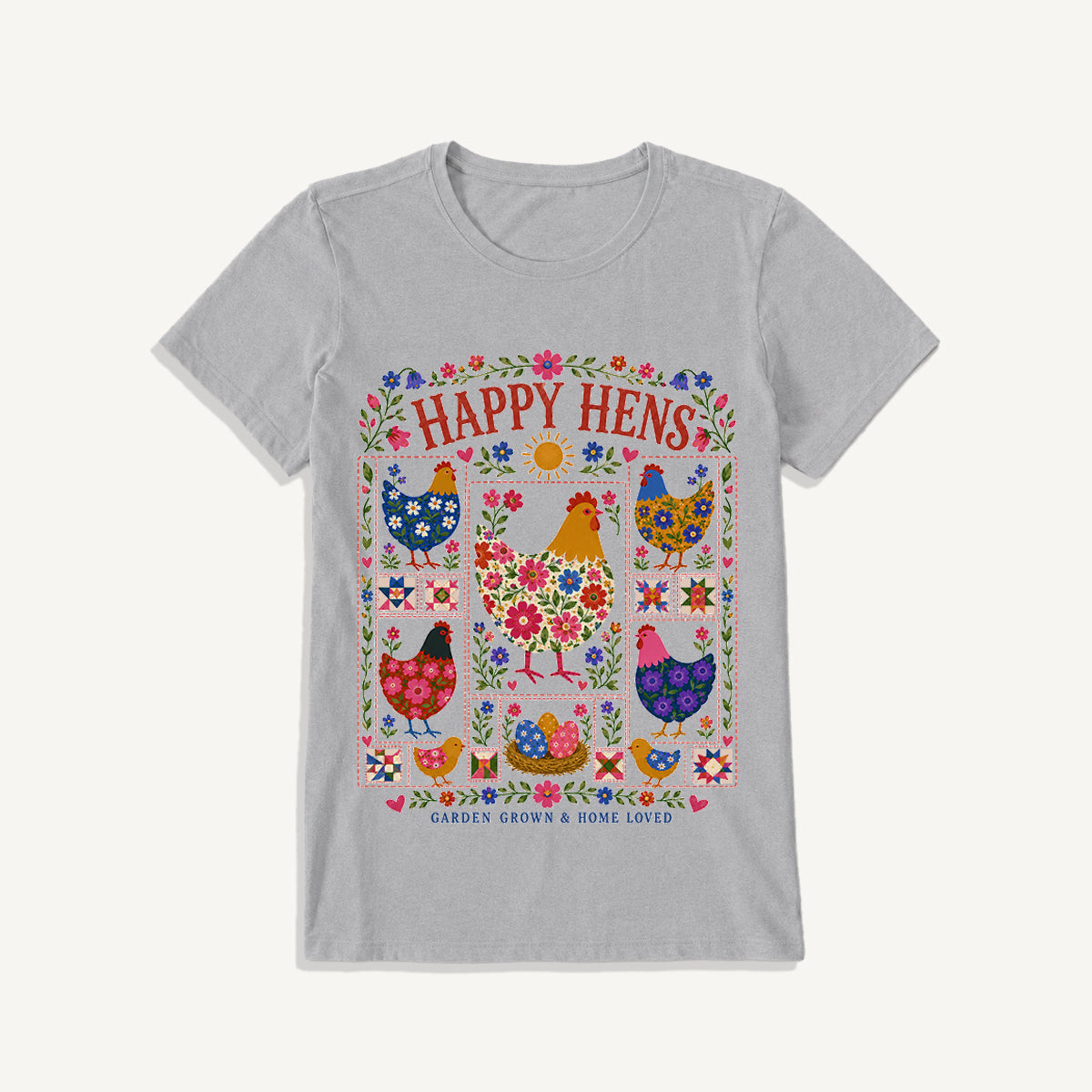 Happy Hens Floral Print Crew Neck Cotton Tee