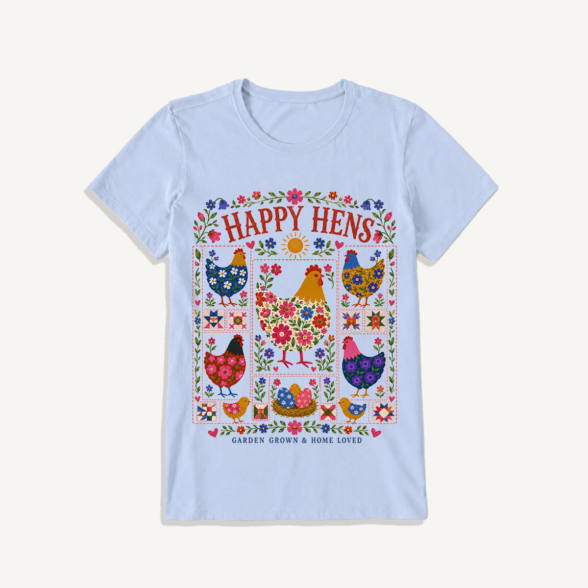 Happy Hens Floral Print Crew Neck Cotton Tee