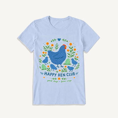 Blue Hen and Chicks Garden Print Crew Neck Cotton Tee