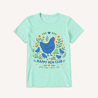 Blue Hen and Chicks Garden Print Crew Neck Cotton Tee