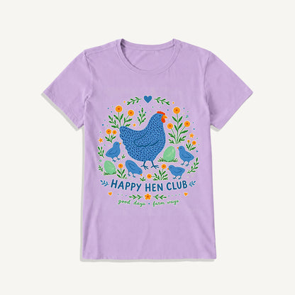Blue Hen and Chicks Garden Print Crew Neck Cotton Tee