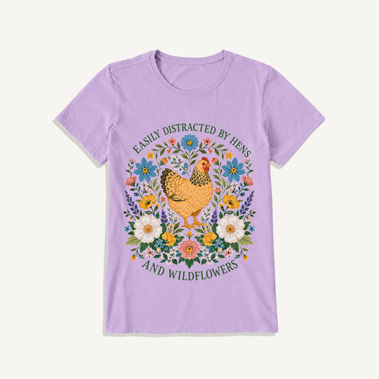 Hen and Wildflowers Cottage Print Crew Neck Cotton Tee