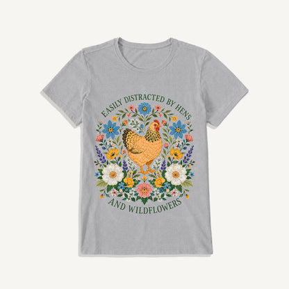 Hen and Wildflowers Cottage Print Crew Neck Cotton Tee