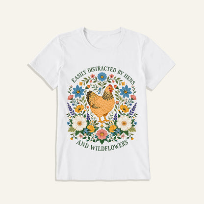 Hen and Wildflowers Cottage Print Crew Neck Cotton Tee
