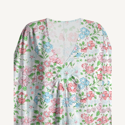 V‑Neck Pastel Cottage Floral Kimono Sleeve Kaftan Dress