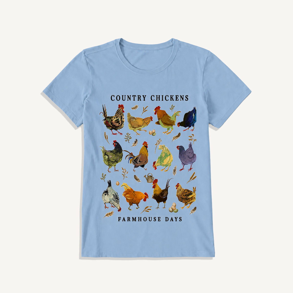Country Chicken Farmhouse Collection Print Crew Neck Cotton Tee