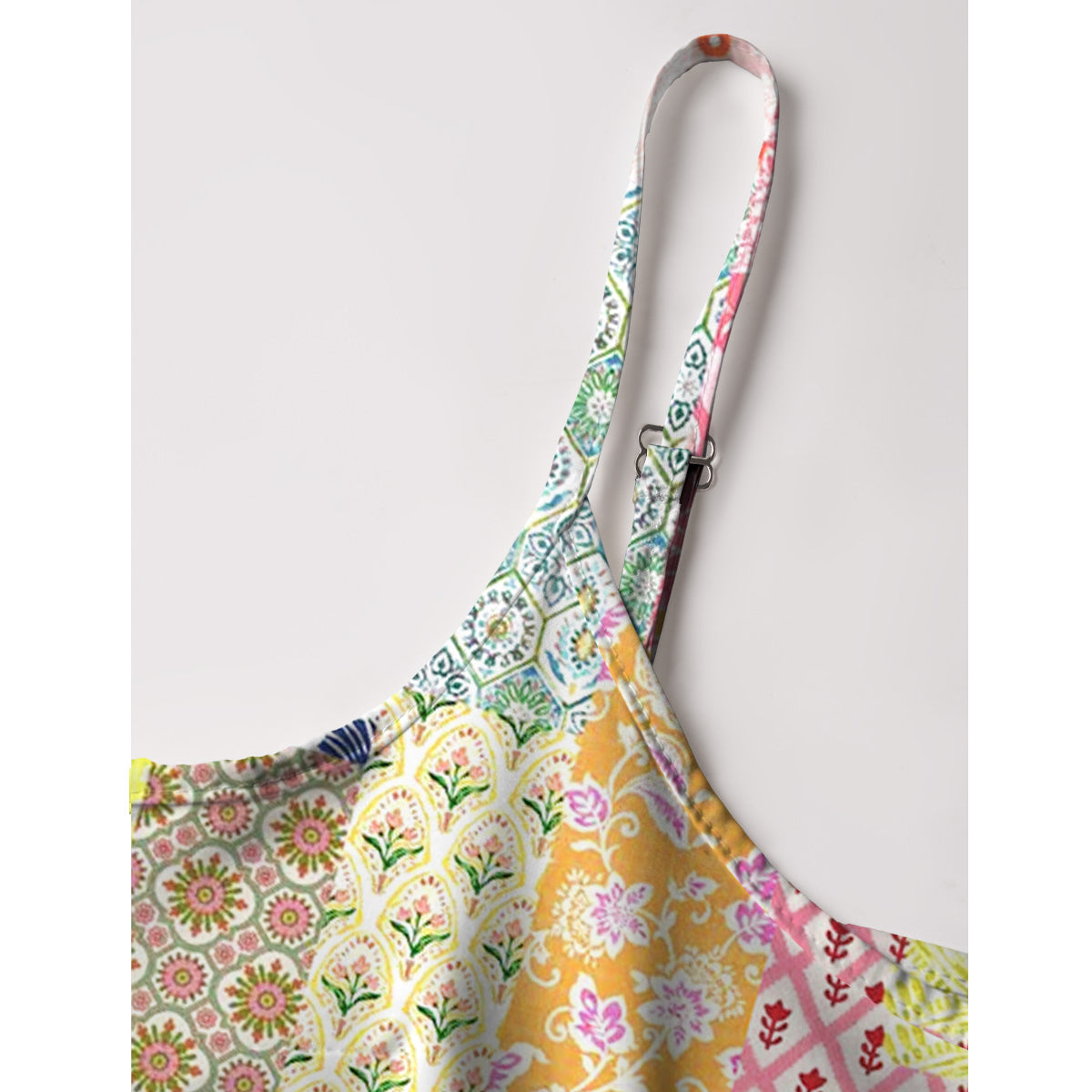 Colorful Bohemian Patchwork Print Spaghetti Strap Mini Dress