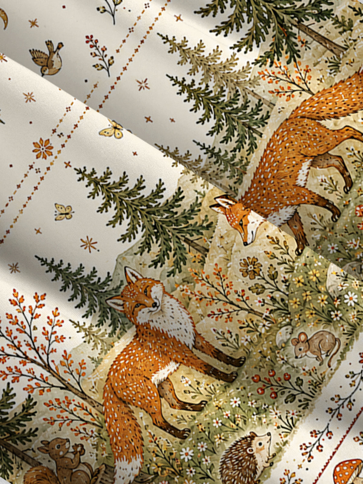 Moonlit Woodland Foxes Print Wide Straps Maxi Dress With Pockets