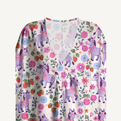 Strawberry Blossom Donkeys Kimono Sleeve Kaftan Dress