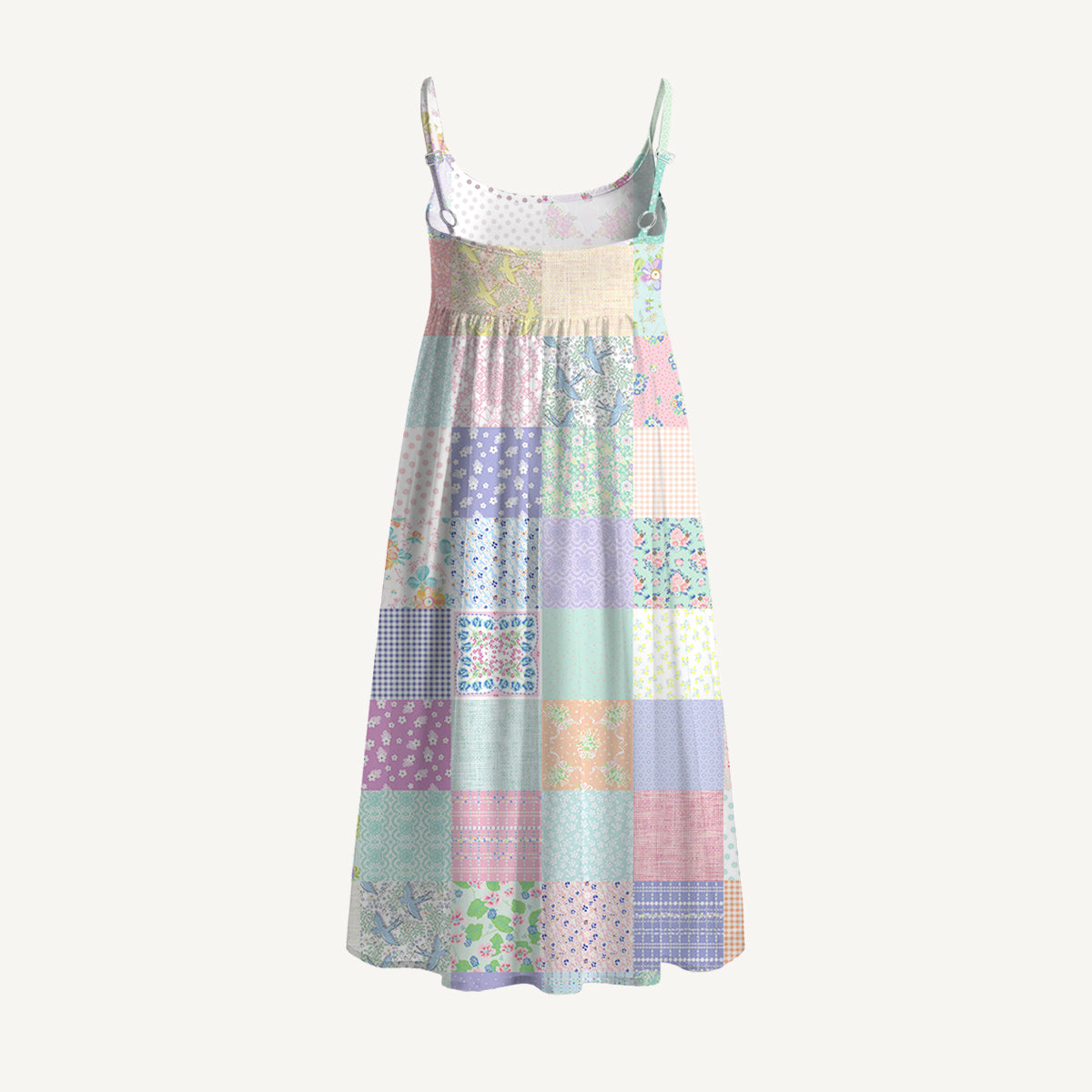 Vintage Quilt Patchwork Spaghetti Strap Mini Dress