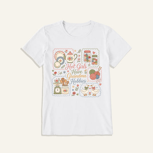 Grandma Hobbies Craft Cottage Print Crew Neck Cotton Tee