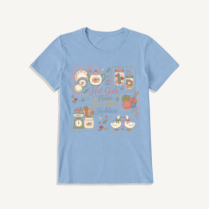 Grandma Hobbies Craft Cottage Print Crew Neck Cotton Tee