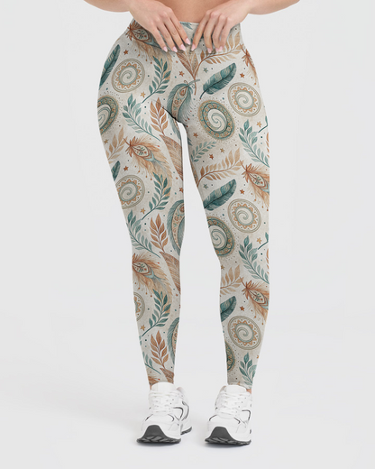 Vintage Feather Leaves Leggings