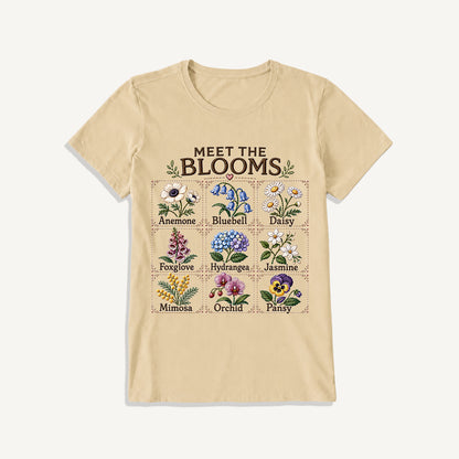 Meet the Blooms Embroidery Chart Print Crew Neck Cotton Tee