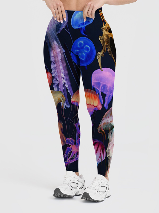 Vintage Neon Jellyfish Starburst Leggings