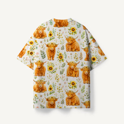 Spring Highland Cow Floral print Premium Eco Tee