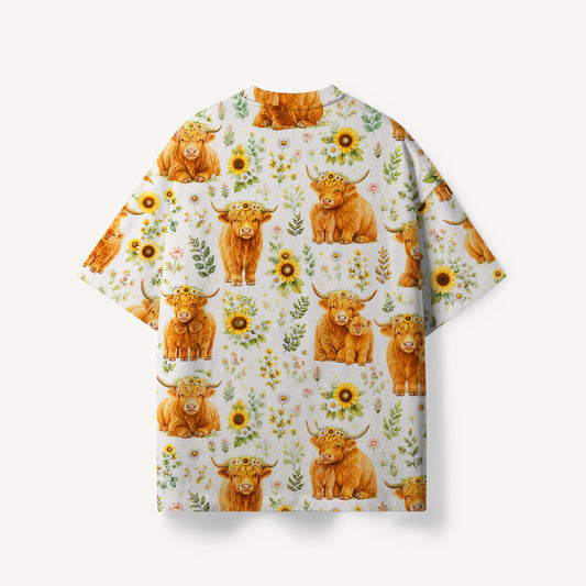 Spring Highland Cow Floral print Premium Eco Tee