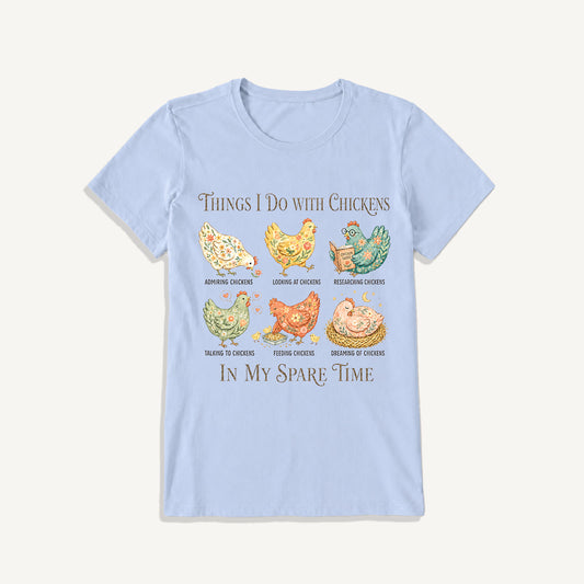Floral Chicken Garden Life Print Crew Neck Cotton Tee