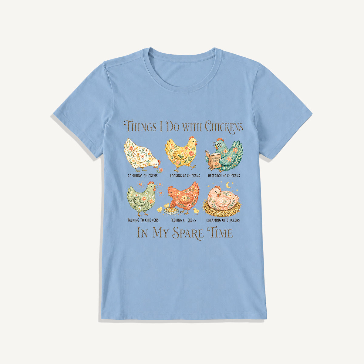Floral Chicken Garden Life Print Crew Neck Cotton Tee
