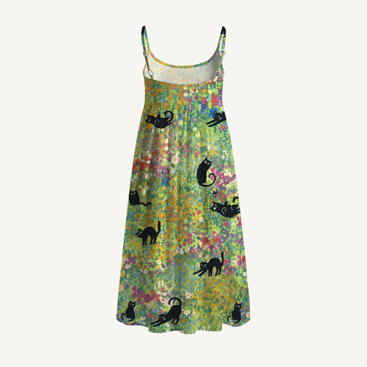 Wildflower Garden Black Cat Spaghetti Strap Mini Dress