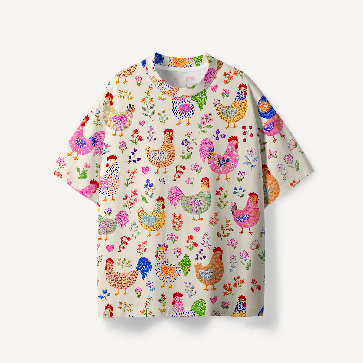 Colorful Farm Chickens print Premium Eco Tee