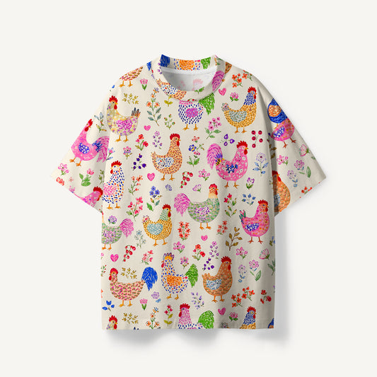 Colorful Farm Chickens print Premium Eco Tee