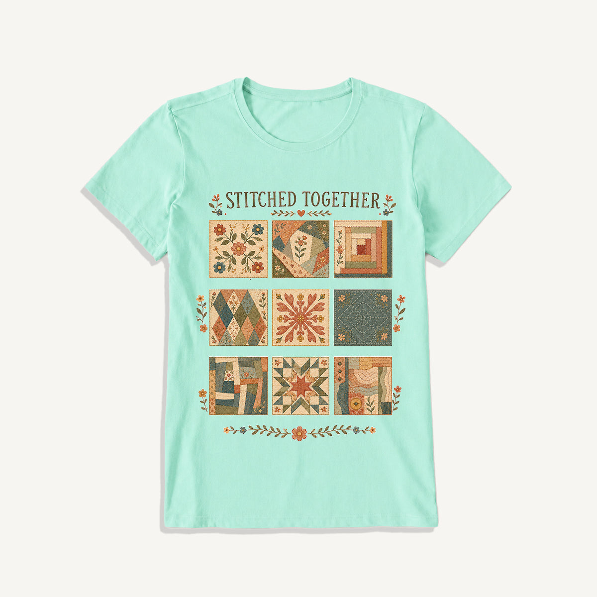 Classic Quilt Styles Poster Print Crew Neck Cotton Tee