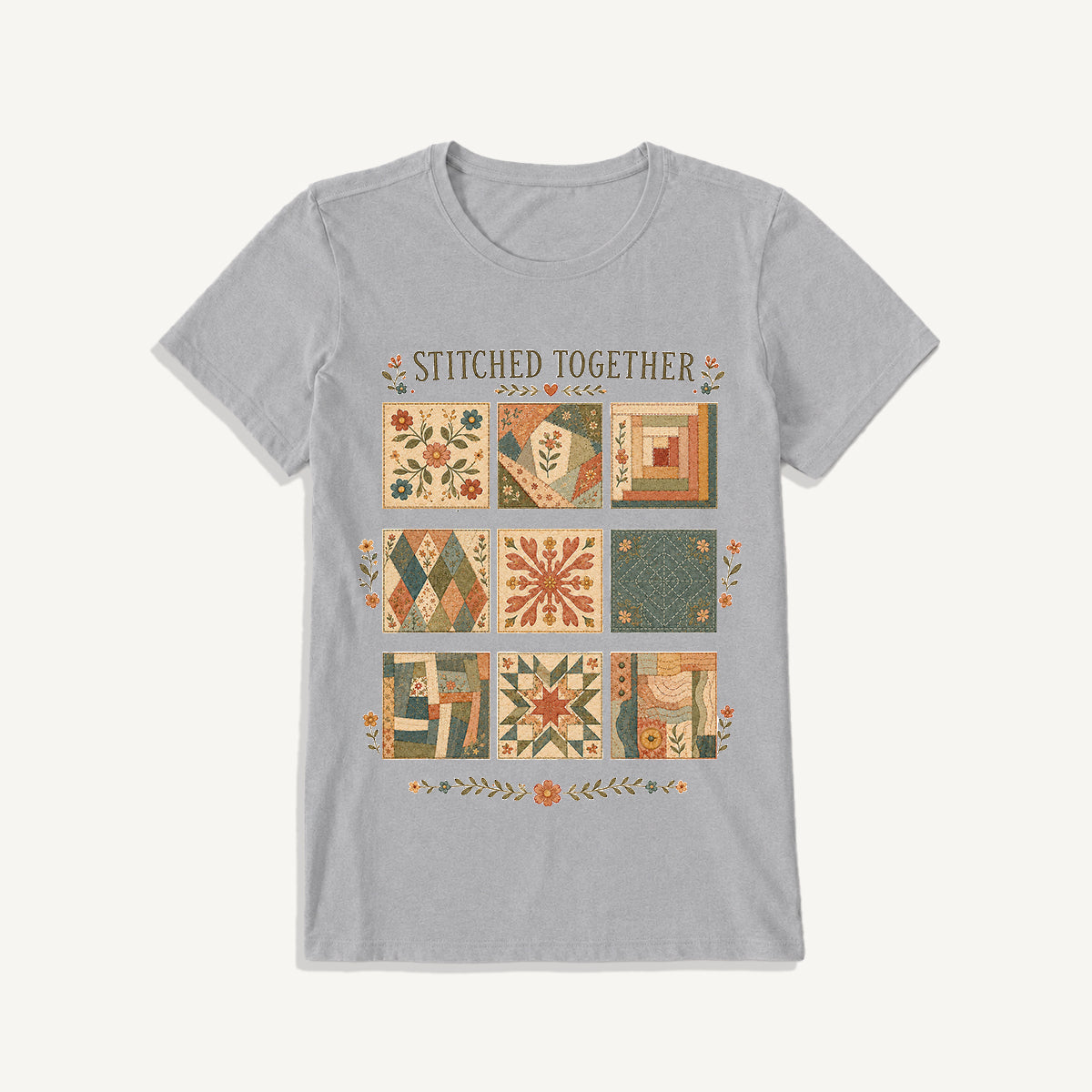 Classic Quilt Styles Poster Print Crew Neck Cotton Tee