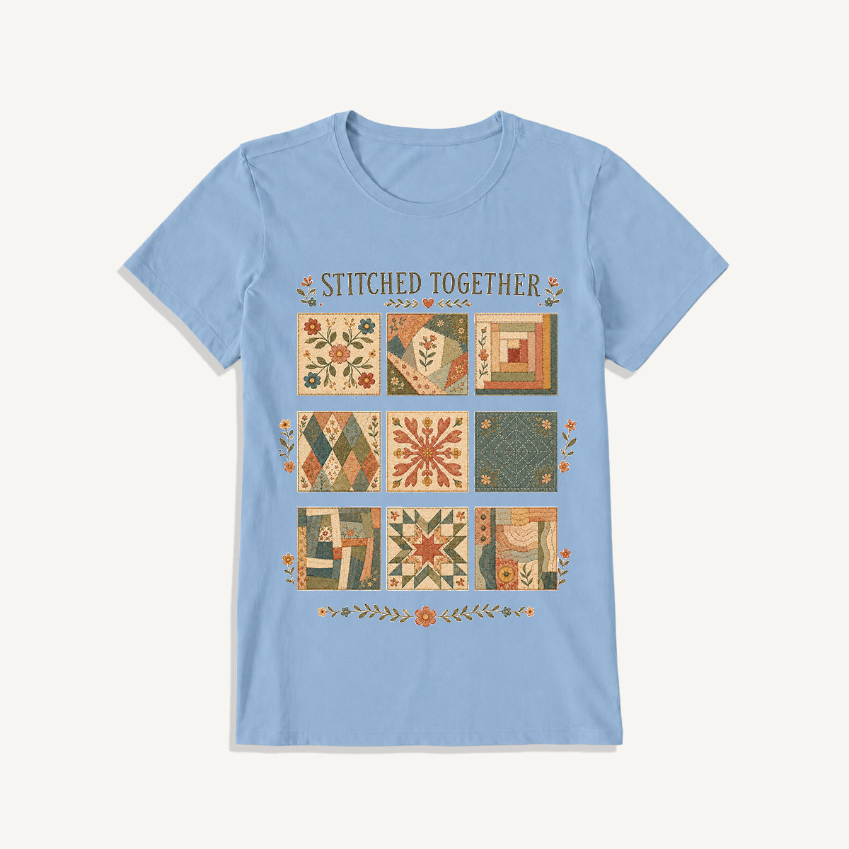 Classic Quilt Styles Poster Print Crew Neck Cotton Tee