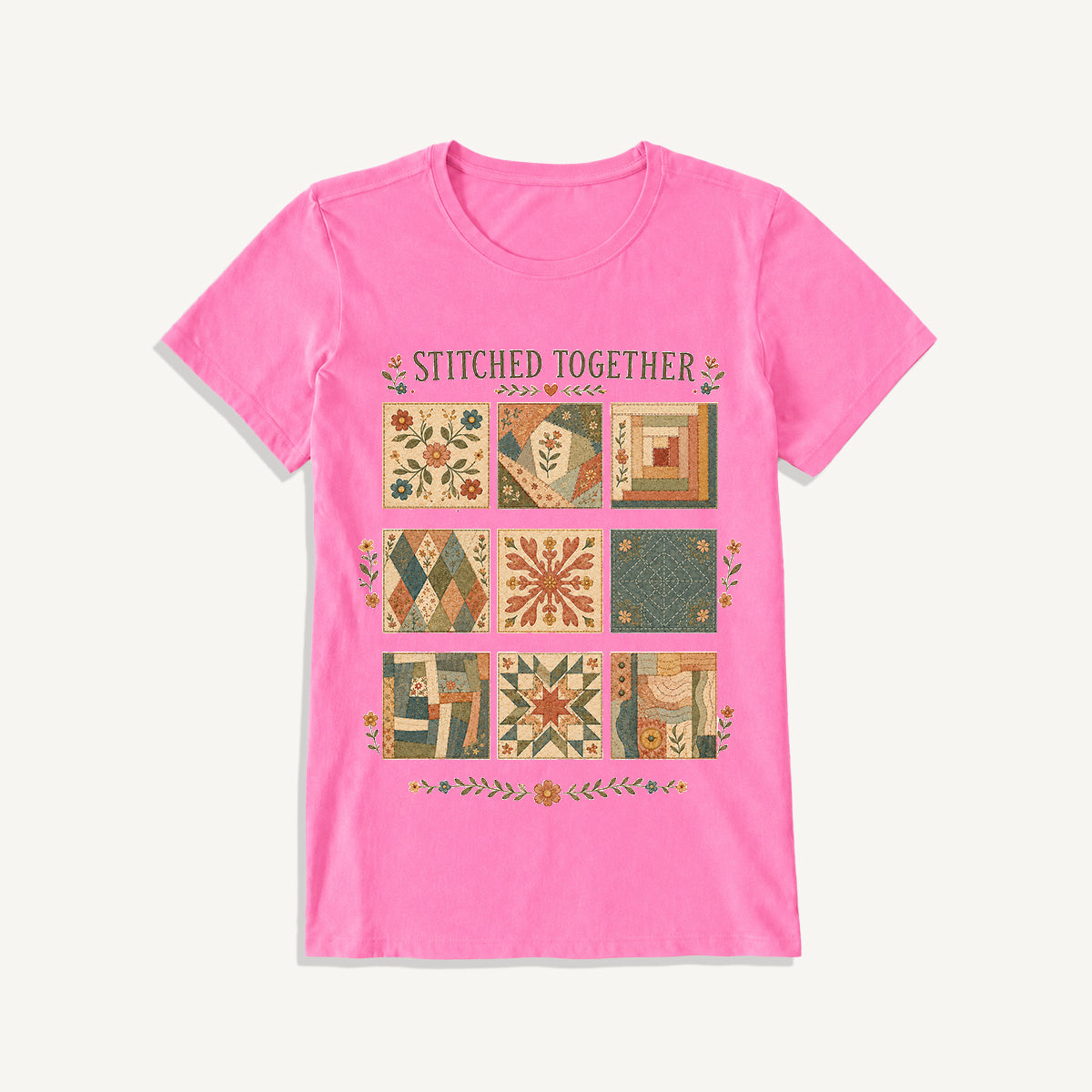 Classic Quilt Styles Poster Print Crew Neck Cotton Tee