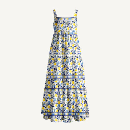 Lemon Floral Print Wide Straps Maxi Dress With Pockets