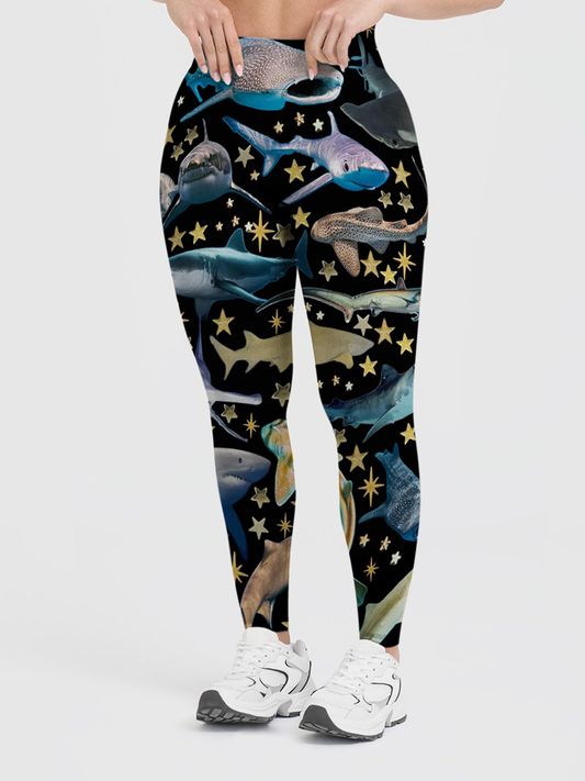 Vintage Starry Shark Dinosaur Leggings