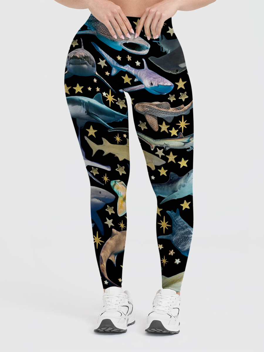 Vintage Starry Shark Dinosaur Leggings
