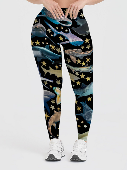 Vintage Starry Shark Dinosaur Leggings