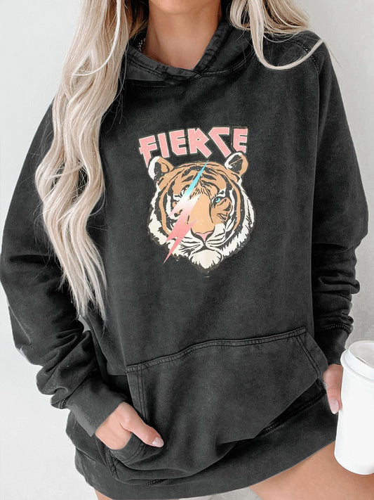 Vintage Tiger Oversized Graphic Washed Hoodie