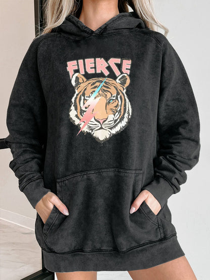 Vintage Tiger Oversized Graphic Washed Hoodie