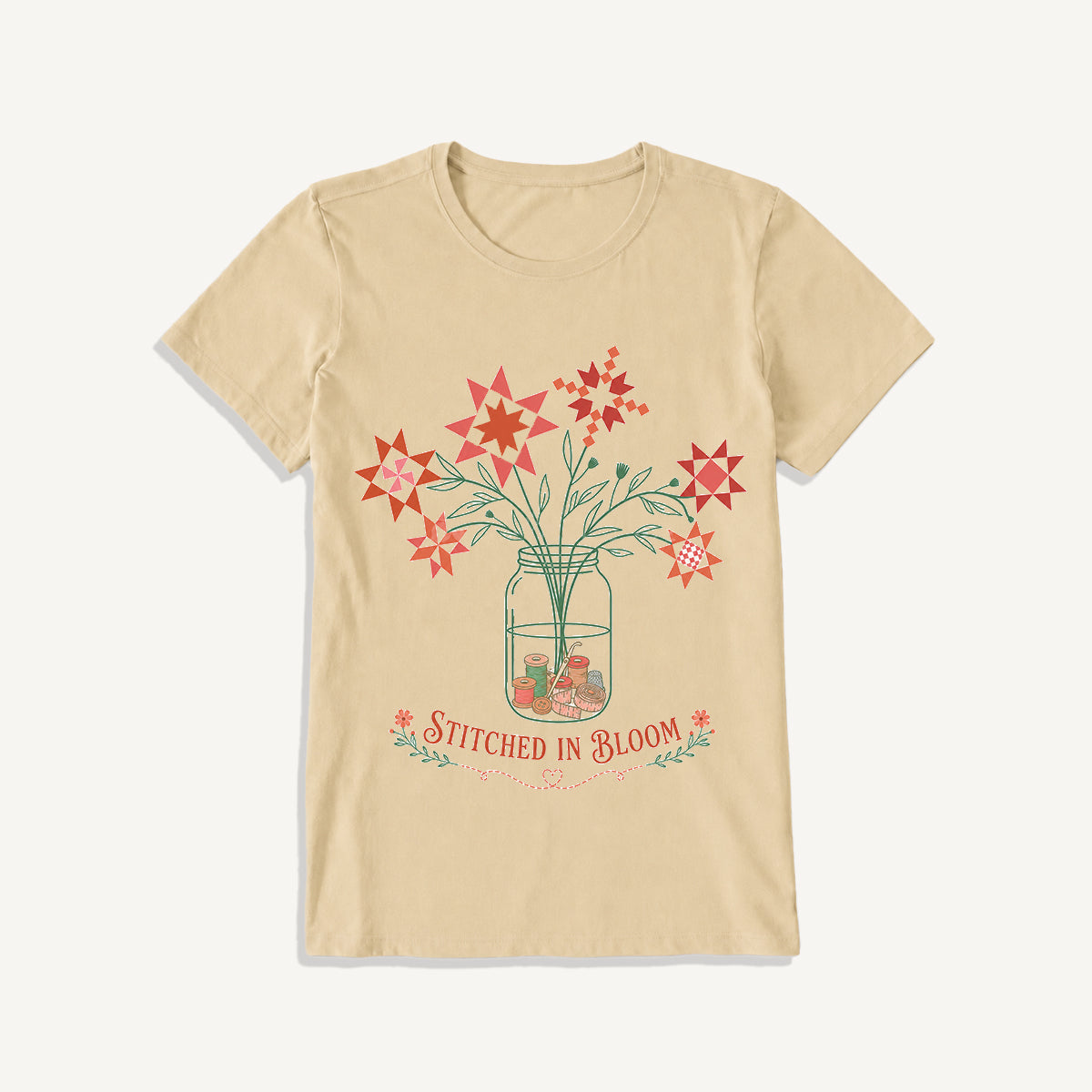Stitched in Bloom Jar Print Crew Neck Cotton Tee