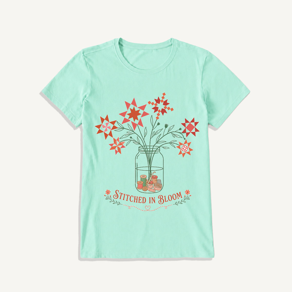 Stitched in Bloom Jar Print Crew Neck Cotton Tee