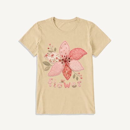 Blush Patchwork Flower Print Crew Neck Cotton Tee