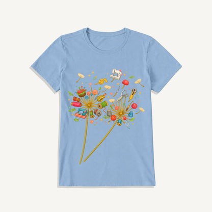 Sewing Tool Dandelion Art Print Crew Neck Cotton Tee